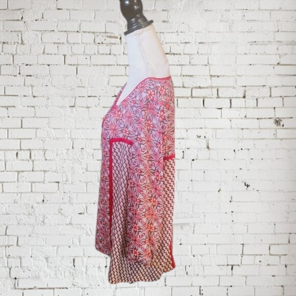 Zac & Rachel Red, White and Black Long Sleeve Peasant Blouse with Split V Neck - Picture 2 of 7